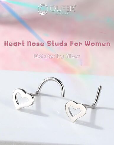 Oufer 925 Sterling Silver Flase Rings Brings for Women ، Heart Studs for Dietril Piercing ، 20G GUSTERING JOWNEDRY-7MM in Kuwait