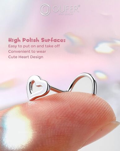 Oufer 925 Sterling Silver Flase Rings Brings for Women ، Heart Studs for Dietril Piercing ، 20G GUSTERING JOWNEDRY-7MM in Kuwait