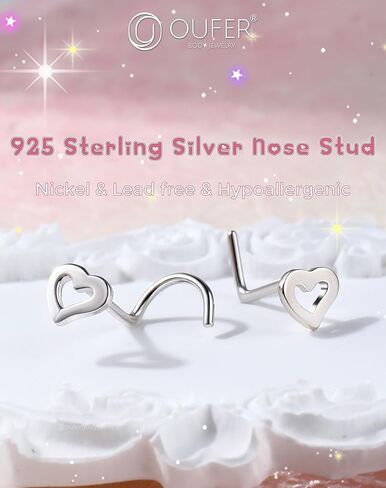 Oufer 925 Sterling Silver Flase Rings Brings for Women ، Heart Studs for Dietril Piercing ، 20G GUSTERING JOWNEDRY-7MM in Kuwait