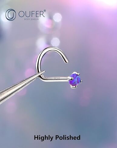 OUFER 925 Sterling Silver Nose Rings Studs, 20G Nose Nostril Piercing Jewelry, 2mm Round Blue Opal Tiny Silver Nose Rings For Women Men-7mm in Saudi Arabia