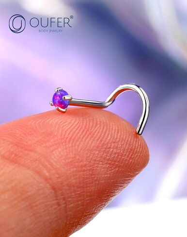 OUFER 925 Sterling Silver Nose Rings Studs, 20G Nose Nostril Piercing Jewelry, 2mm Round Blue Opal Tiny Silver Nose Rings For Women Men-7mm in Saudi Arabia