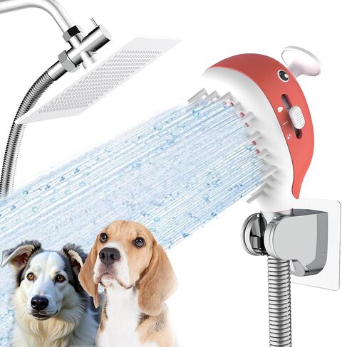Pet Shower Attachment for Convenient Dog Bath,3-mode Handheld Dog Shower Head Indoor and Outdoor Sprayer and Scrubber Tool with 3-way Diverter,Pet Brush and Adhesive Holder (Blue) in Saudi Arabia