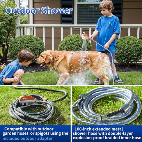 Pet Shower Attachment for Convenient Dog Bath,3-mode Handheld Dog Shower Head Indoor and Outdoor Sprayer and Scrubber Tool with 3-way Diverter,Pet Brush and Adhesive Holder (Blue) in Saudi Arabia