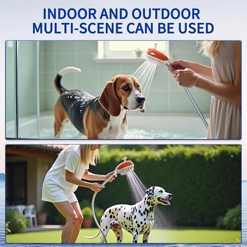 Pet Shower Attachment for Convenient Dog Bath,3-mode Handheld Dog Shower Head Indoor and Outdoor Sprayer and Scrubber Tool with 3-way Diverter,Pet Brush and Adhesive Holder (Blue) in Saudi Arabia