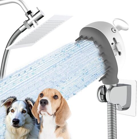 Pet Shower Attachment for Convenient Dog Bath,3-mode Handheld Dog Shower Head Indoor and Outdoor Sprayer and Scrubber Tool with 3-way Diverter,Pet Brush and Adhesive Holder (Blue) in Saudi Arabia
