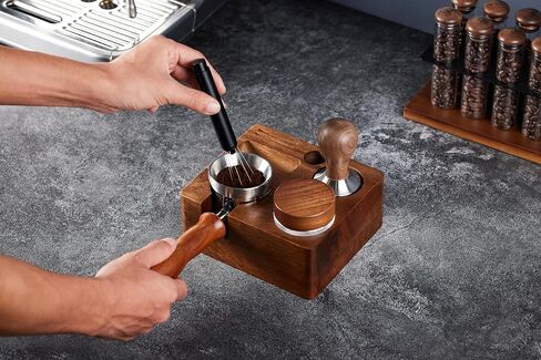 wdt tool espresso called distribution tool or espresso stirrer Stainless Steel Base counterweight and Natural Wood Handle it have 8 espresso needle coffee stirrers can break up clumps in Saudi Arabia