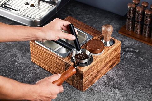 wdt tool espresso called distribution tool or espresso stirrer Stainless Steel Base counterweight and Natural Wood Handle it have 8 espresso needle coffee stirrers can break up clumps in Saudi Arabia