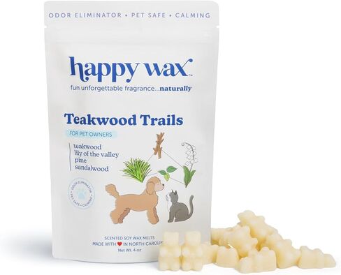Happy Wax Teakwood Trails Wax Melts for Pet Owners – Odor Eliminating, Calming, Pet-Safe, Non-Toxic, Dye-Free, Perfect for Use with Wax Warmers - 4 oz Pouch in Saudi Arabia