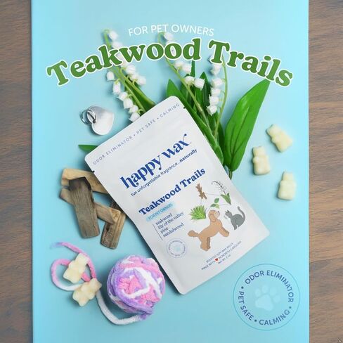 Happy Wax Teakwood Trails Wax Melts for Pet Owners – Odor Eliminating, Calming, Pet-Safe, Non-Toxic, Dye-Free, Perfect for Use with Wax Warmers - 4 oz Pouch in Saudi Arabia