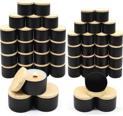 Candle Tins, 24-Pack 8oz + 12oz Candle Jars for Making Candles Bulk Empty Candle Containers, Candle Tins with Lids for Candle Making Jars, Candles Vessels - Black in Saudi Arabia