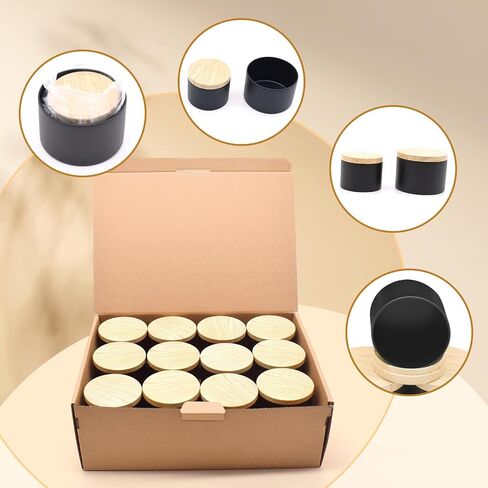 Candle Tins, 24-Pack 8oz + 12oz Candle Jars for Making Candles Bulk Empty Candle Containers, Candle Tins with Lids for Candle Making Jars, Candles Vessels - Black in Saudi Arabia