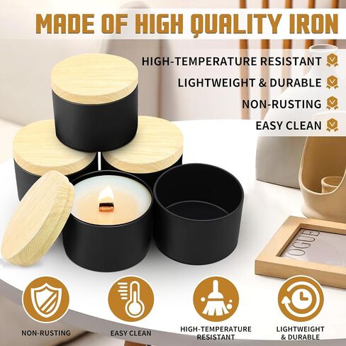 Candle Tins, 24-Pack 8oz + 12oz Candle Jars for Making Candles Bulk Empty Candle Containers, Candle Tins with Lids for Candle Making Jars, Candles Vessels - Black in Saudi Arabia