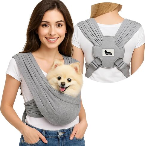 Barks & Mulligans Adjustable Dog Sling for Small Dogs, Puppy Carrier for Pets 0–15 lbs, Cat Sling Wrap, Dog Purse Bag, Hands-Free Pet Holder for Travel or Everyday Use (Midnight Gray, Regular Fit) in Saudi Arabia