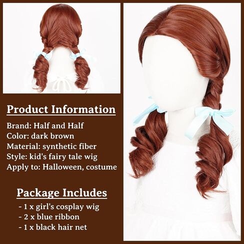 Kids Princess Wig Long Red Braid Wig + Crown Headband + Necklace + Wig Cap for Girls Toddler, Pre-styled Wigs Synthetic Fiber Hair for Halloween Party in Kuwait