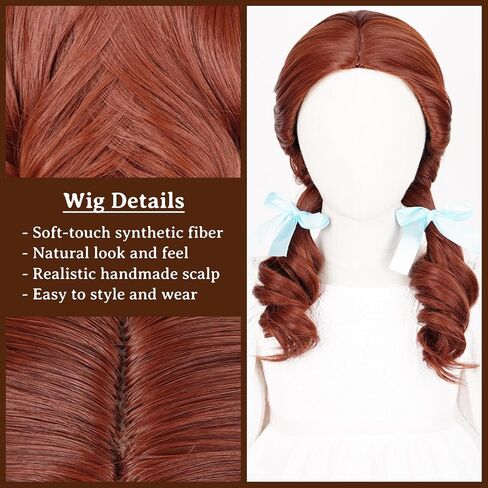 Kids Princess Wig Long Red Braid Wig + Crown Headband + Necklace + Wig Cap for Girls Toddler, Pre-styled Wigs Synthetic Fiber Hair for Halloween Party in Kuwait