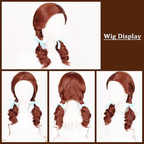 Kids Princess Wig Long Red Braid Wig + Crown Headband + Necklace + Wig Cap for Girls Toddler, Pre-styled Wigs Synthetic Fiber Hair for Halloween Party in Kuwait