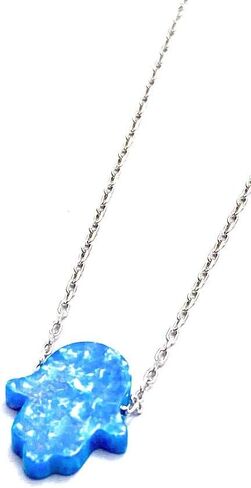 Blue Opal Hamsa Hand Necklace, Elegant Sterling Silver Chain, Meaningful Amulet for Protection, Perfect Gift for Birthdays in Saudi Arabia