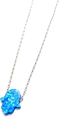 Blue Opal Hamsa Hand Necklace, Elegant Sterling Silver Chain, Meaningful Amulet for Protection, Perfect Gift for Birthdays in Saudi Arabia