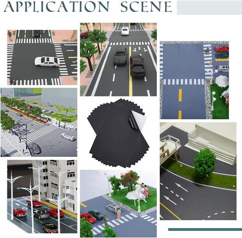 OLYCRAFT 10 أوراق طراز Train Road Stick Paper 12.2x8.2 Inch Black Diorama Miniature Asphalt Road Sticker Black PVC Self Reshesive Stickers for Models Expressural Decor in Kuwait