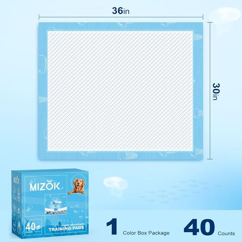 MIZOK 36x36in Dog Pee Pads Jumbo Disposable Dog Training Pads Super Absorbent Up to 11 Cups Marine Scented Odor-Control Dog Pads with Jellyfish Pattern, Quick Dry & Leak-Proof (30 Counts) in Saudi Arabia