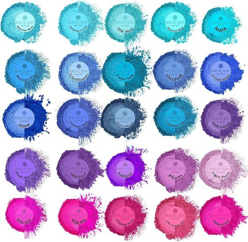 BALTIC DAY Mica Powder for Epoxy Resin – 24 Ultra-Vibrant Colors in Large 10g Jars (240g Total) – High-Pigment Cosmetic-Grade Pearlescent Powder for Soap, Slime, Candle Dye & Crafts in Saudi Arabia