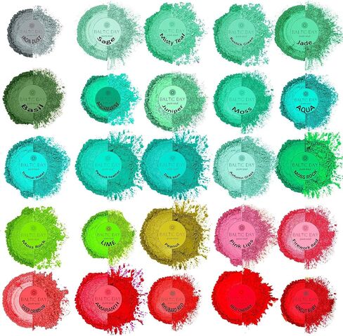 BALTIC DAY Mica Powder for Epoxy Resin – 24 Ultra-Vibrant Colors in Large 10g Jars (240g Total) – High-Pigment Cosmetic-Grade Pearlescent Powder for Soap, Slime, Candle Dye & Crafts in Saudi Arabia