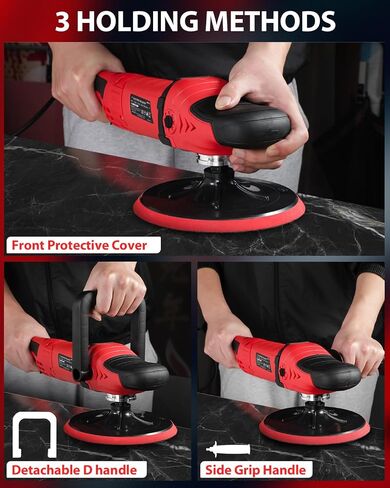 AVID POWER Car Buffer Polisher, 1200W 7 Inch/6 Inch Rotary Buffer Waxer, 6 Variable Speed 1600-3500 RPM, Detachable Handle & Side Handle for Car Detailing, Boat Sanding, Polishing and Waxing in Saudi Arabia