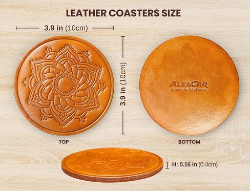 Handmade Leather Coasters 4" for Drinks - Set of 6 Modern Cup Coaster for Coffee, Wine, Desk, Table, Office - Coster for Outdoor Patio, Perfect Housewarming Gift & Home Décor (ReddishBrown) in Saudi Arabia