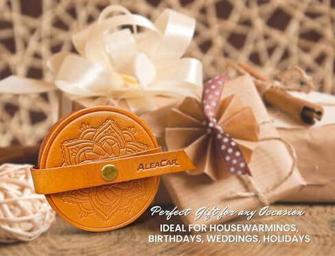 Handmade Leather Coasters 4" for Drinks - Set of 6 Modern Cup Coaster for Coffee, Wine, Desk, Table, Office - Coster for Outdoor Patio, Perfect Housewarming Gift & Home Décor (ReddishBrown) in Saudi Arabia