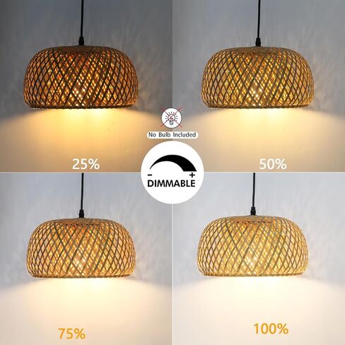 HuisMier Dimmable Plug in Pendant Light Rattan Hanging Lights with 15 Ft Plug in Cord, Handmade Bamboo Lampshade Boho Hanging Light Fixture for Kitchen Island Dining Room Bedroom in Saudi Arabia