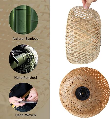 HuisMier Dimmable Plug in Pendant Light Rattan Hanging Lights with 15 Ft Plug in Cord, Handmade Bamboo Lampshade Boho Hanging Light Fixture for Kitchen Island Dining Room Bedroom in Saudi Arabia