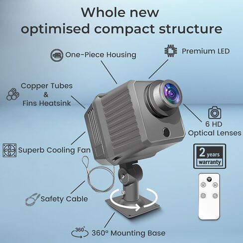 100W Logo GOBO Projector for Business, IP65 Waterproof Rotational with Dual Cooling System Outdoor LED Light, DJ Effect Light with Remote Control and Glass Lens for Indoor and Outdoor Use in Saudi Arabia