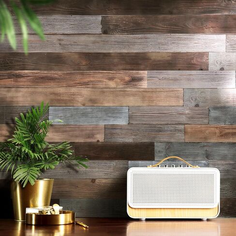 Peel & Stick Real Wood Planks, Rustic Reclaimed Barn Wood Paneling, Brown Gray Combinations, 10.5 sq. ft in Kuwait