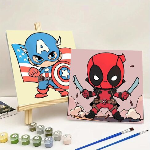 Sretoul 4 Pack Paint by Numbers Kit for Kids with Frame- Cartoon Painting Kits for Kids Ages 4-8, Cartoon Paint by Numbers with Frame 8x8 Inch in Kuwait
