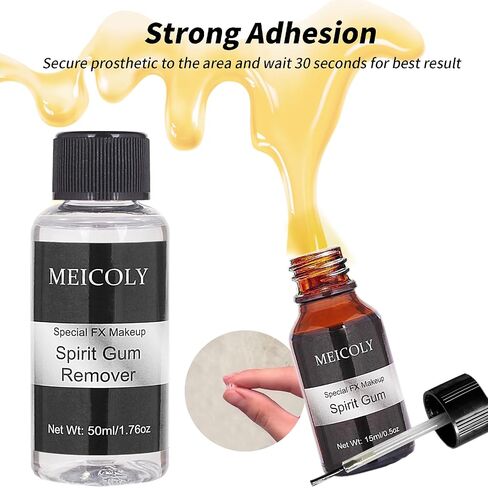 MEICOLY Spirit Gum Adhesive and Remover Combo Kit,Professional Face Spirit Glue, Body Adhesive for Face Body Prosthetics,Body Skin Glue for for Halloween,Stage, Cosplay,Special Effects FX Costume in Kuwait