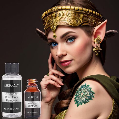 MEICOLY Spirit Gum Adhesive and Remover Combo Kit,Professional Face Spirit Glue, Body Adhesive for Face Body Prosthetics,Body Skin Glue for for Halloween,Stage, Cosplay,Special Effects FX Costume in Kuwait