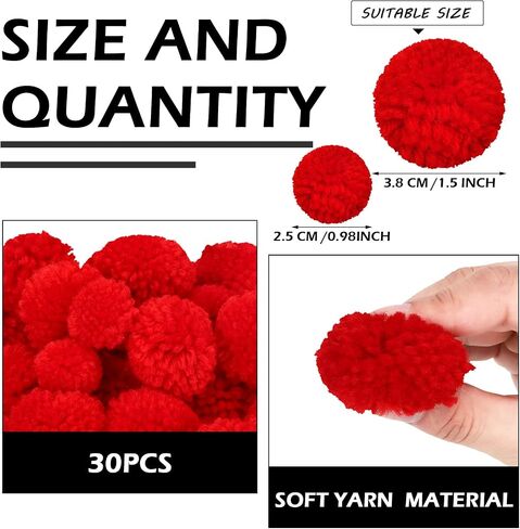 Syhood 30 Pcs Yarn Pom Poms Set Includes 20 Pcs 1 Inch and 10 Pack 1.5 Inches Balls for Christmas Crafts Red Fluffy Balls for Xmas Party Decor Costume DIY Supplies(White) in Saudi Arabia