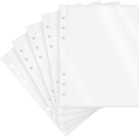20 Sheets Clear Binder Sleeves Pocket Sheets Protectors Double Sided Plastic Sleeves for Binder Refill, Photo Card Sticker Organizer Pocket Pages Binder Inserts for 6 Ring A5 Binder (4-Pocket) in Kuwait
