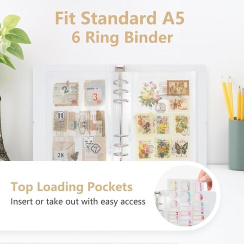 20 Sheets Clear Binder Sleeves Pocket Sheets Protectors Double Sided Plastic Sleeves for Binder Refill, Photo Card Sticker Organizer Pocket Pages Binder Inserts for 6 Ring A5 Binder (4-Pocket) in Kuwait