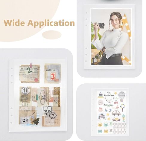 20 Sheets Clear Binder Sleeves Pocket Sheets Protectors Double Sided Plastic Sleeves for Binder Refill, Photo Card Sticker Organizer Pocket Pages Binder Inserts for 6 Ring A5 Binder (4-Pocket) in Kuwait