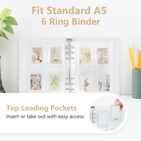 20 Sheets Clear Binder Sleeves Pocket Sheets Protectors Double Sided Plastic Sleeves for Binder Refill, Photo Card Sticker Organizer Pocket Pages Binder Inserts for 6 Ring A5 Binder (4-Pocket) in Kuwait