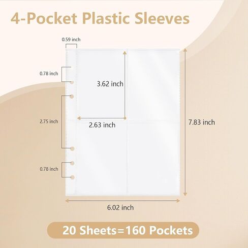 20 Sheets Clear Binder Sleeves Pocket Sheets Protectors Double Sided Plastic Sleeves for Binder Refill, Photo Card Sticker Organizer Pocket Pages Binder Inserts for 6 Ring A5 Binder (4-Pocket) in Kuwait