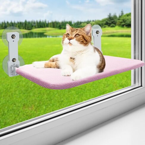 Foldable Cat Window Perch, Cordless Cat Window Hammock with 4 Strong Suction Cups, Window Cat Beds for Indoor Cats Inside, Large Cats Window Seat Windowsill Safety with Sturdy Metal Frame Soft Cover in Saudi Arabia