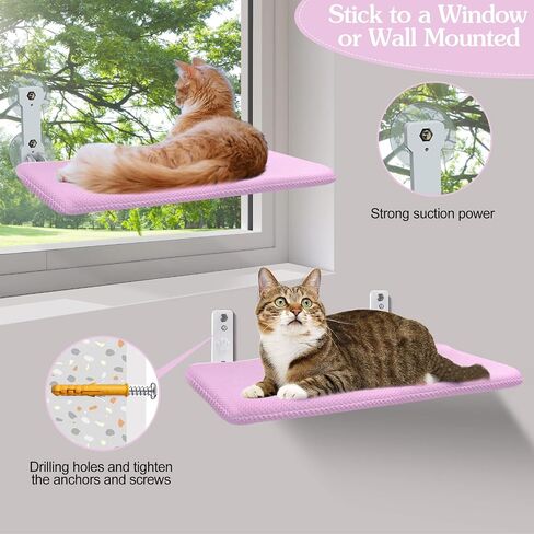 Foldable Cat Window Perch, Cordless Cat Window Hammock with 4 Strong Suction Cups, Window Cat Beds for Indoor Cats Inside, Large Cats Window Seat Windowsill Safety with Sturdy Metal Frame Soft Cover in Saudi Arabia