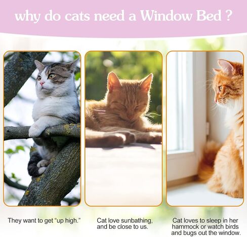 Foldable Cat Window Perch, Cordless Cat Window Hammock with 4 Strong Suction Cups, Window Cat Beds for Indoor Cats Inside, Large Cats Window Seat Windowsill Safety with Sturdy Metal Frame Soft Cover in Saudi Arabia