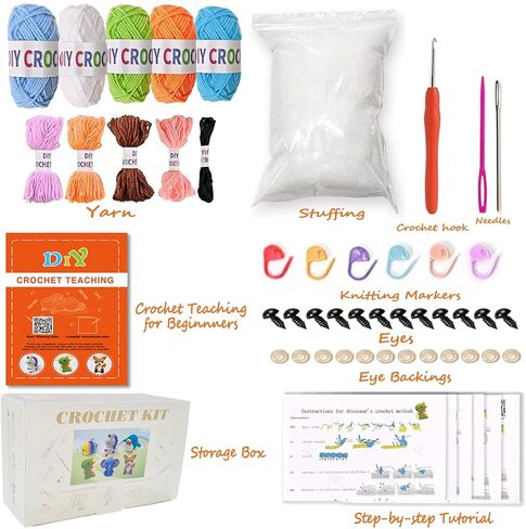 TGIQROVE Crochet Kit for Beginners, 4Pcs Animal Crochet Kit for Adults Include Videos Tutorials, Yarn, Eyes, Stuffing, Crochet Hook, Instructions, Kids Boys Girls Birthday Gifts in Saudi Arabia