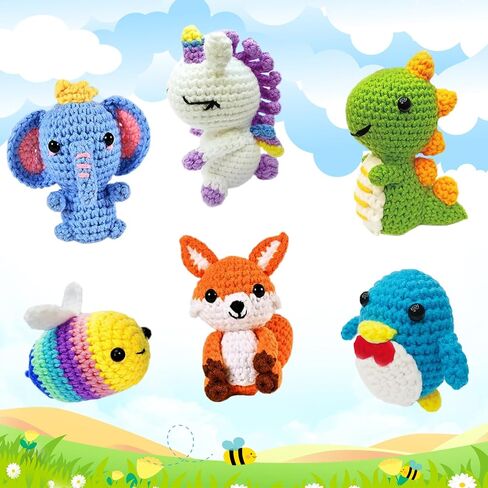 TGIQROVE Crochet Kit for Beginners, 4Pcs Animal Crochet Kit for Adults Include Videos Tutorials, Yarn, Eyes, Stuffing, Crochet Hook, Instructions, Kids Boys Girls Birthday Gifts in Saudi Arabia