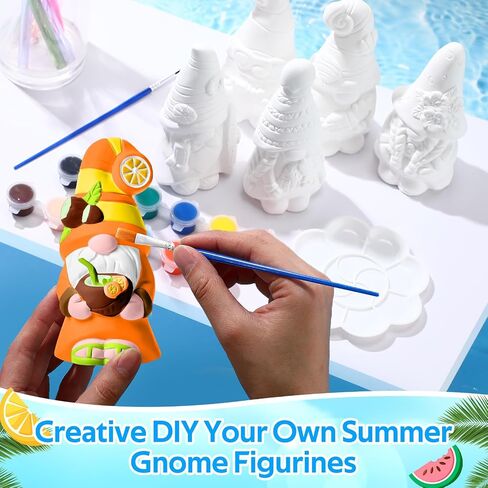 Arrowbash 6 PCS Summer Ceramics للطلاء جاهزًا لطلاء تماثيل Gnome الخاصة بك 5.12 التماثيل القابلة للطلاء DIY مجموعة من السيراميك غير الملصقة مع طلاء لوحة الفرشاة in Kuwait