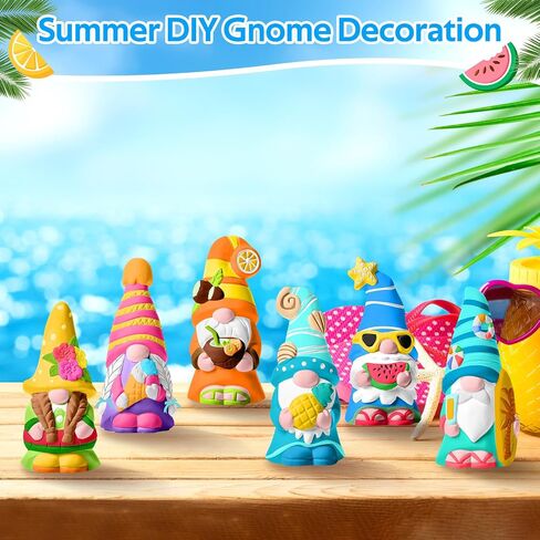 Arrowbash 6 PCS Summer Ceramics للطلاء جاهزًا لطلاء تماثيل Gnome الخاصة بك 5.12 التماثيل القابلة للطلاء DIY مجموعة من السيراميك غير الملصقة مع طلاء لوحة الفرشاة in Kuwait