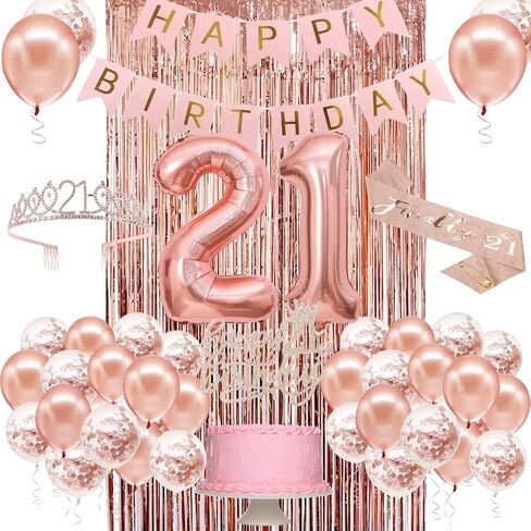 Sweet 16 Party Decorations for Girls, Happy 16th Birthday Banner Cake Topper Balloons Sash and Tiara, Rose Gold 16 Birthday Party Supplies for Girls in Saudi Arabia